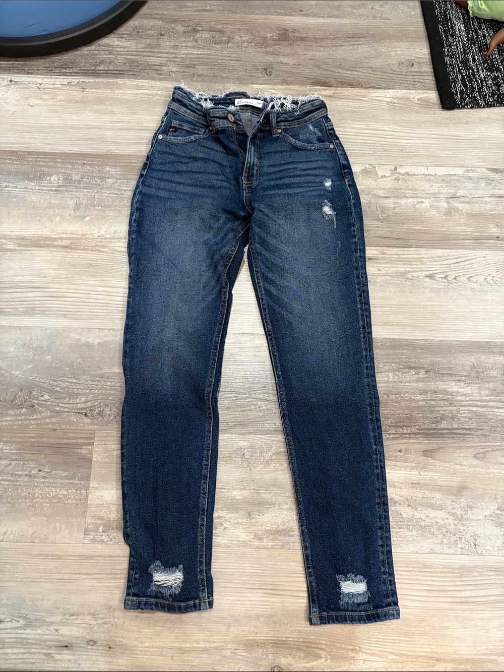 KanCan Dark Blue Distressed Straight-Leg Jeans